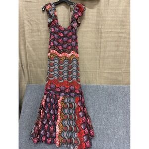 Corey Lynn Calter Red Abstract Print Ruffle Maxi Dress Womens Small‎ 220CD231-M